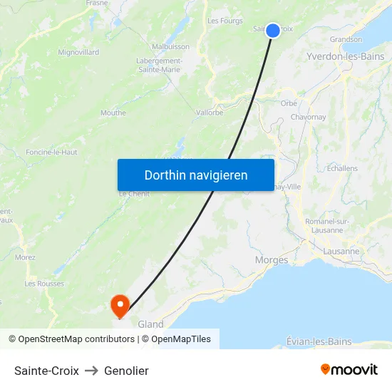 Sainte-Croix to Genolier map