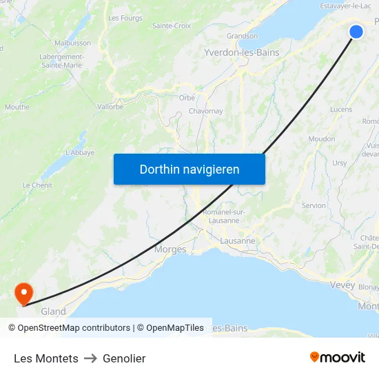 Les Montets to Genolier map