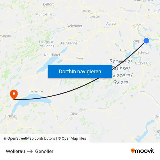 Wollerau to Genolier map