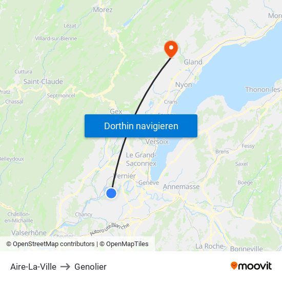 Aire-La-Ville to Genolier map