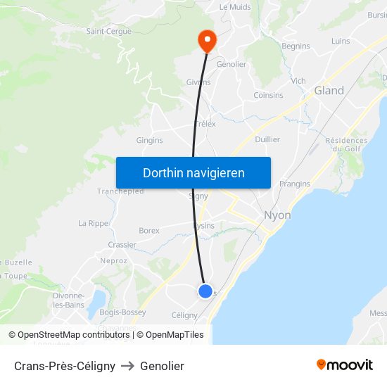Crans-Près-Céligny to Genolier map
