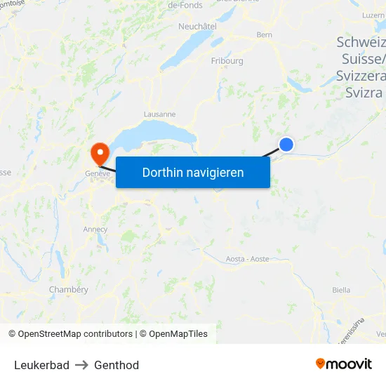 Leukerbad to Genthod map