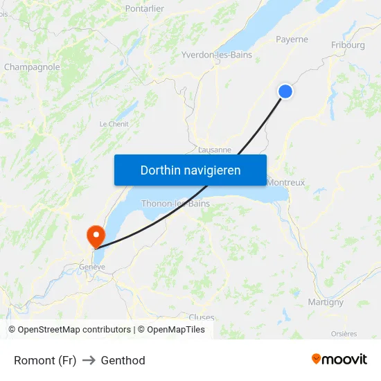 Romont (Fr) to Genthod map