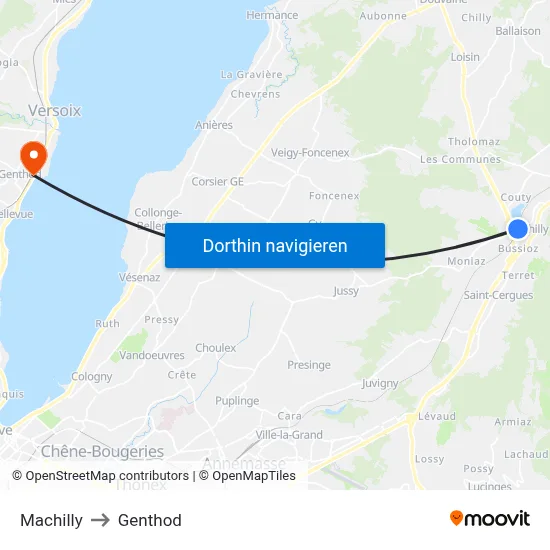 Machilly to Genthod map
