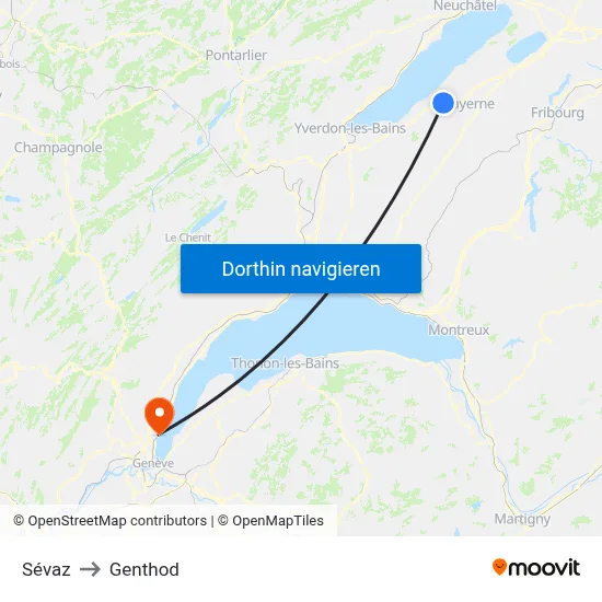 Sévaz to Genthod map