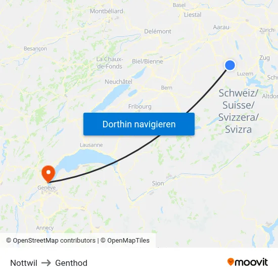 Nottwil to Genthod map