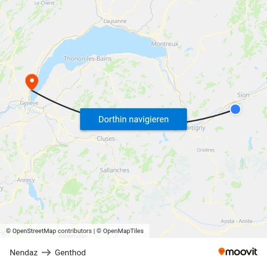 Nendaz to Genthod map