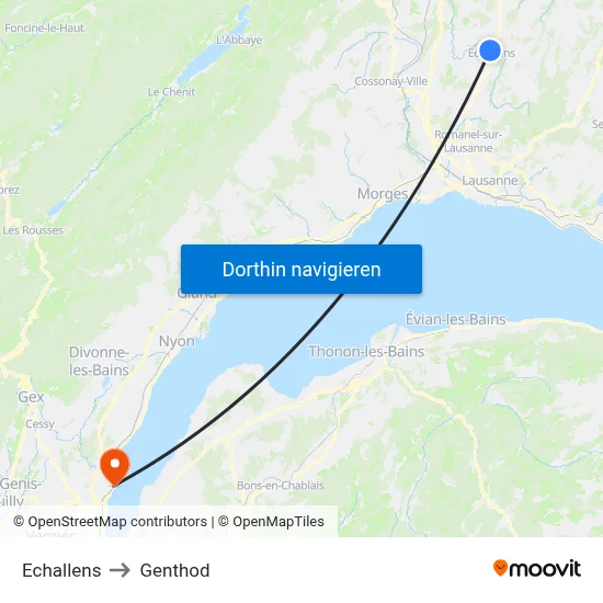 Echallens to Genthod map