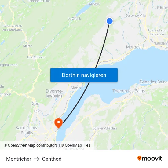 Montricher to Genthod map