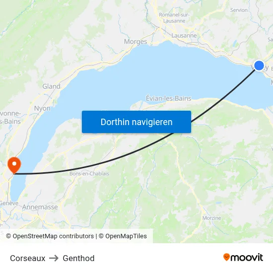 Corseaux to Genthod map