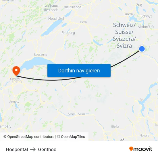 Hospental to Genthod map