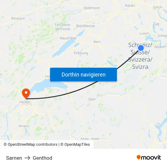 Sarnen to Genthod map