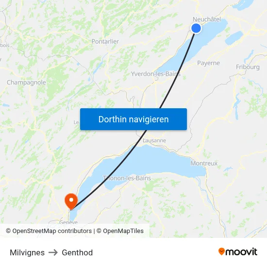 Milvignes to Genthod map