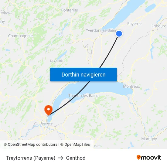 Treytorrens (Payerne) to Genthod map