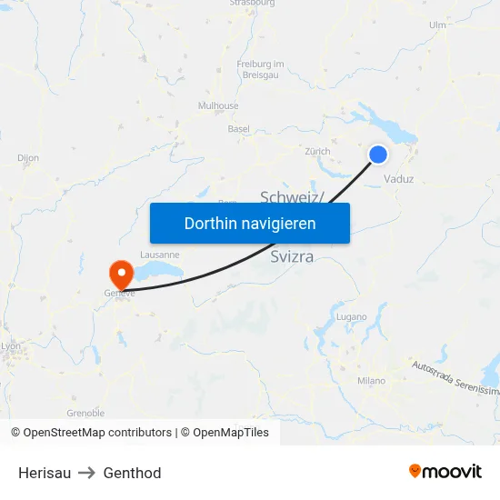 Herisau to Genthod map