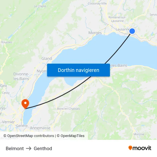 Belmont to Genthod map