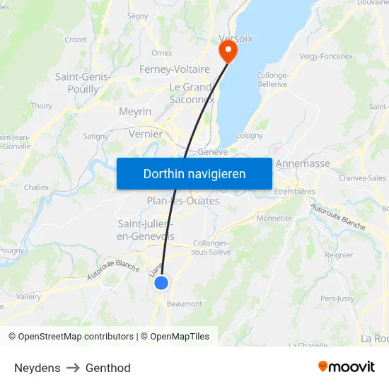 Neydens to Genthod map