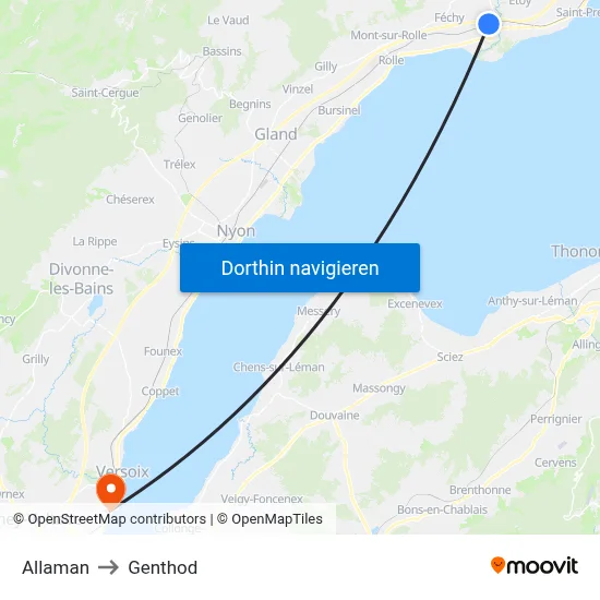Allaman to Genthod map