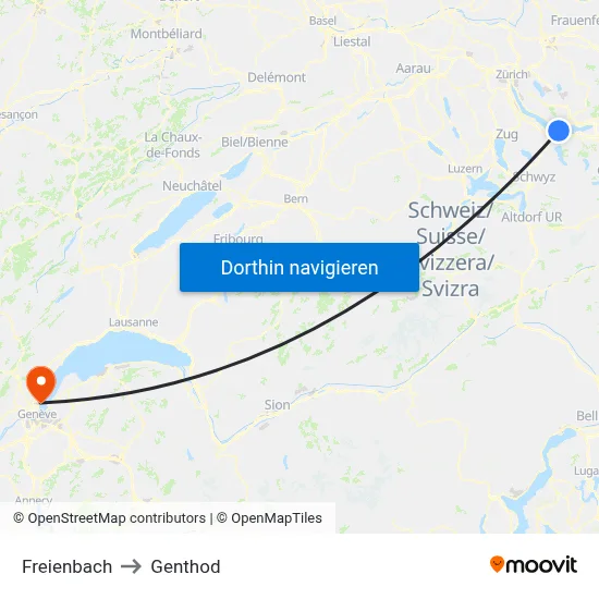 Freienbach to Genthod map