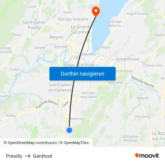 Présilly to Genthod map