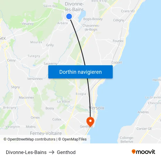 Divonne-Les-Bains to Genthod map