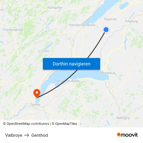 Valbroye to Genthod map
