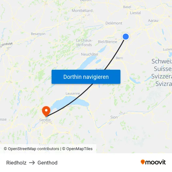 Riedholz to Genthod map