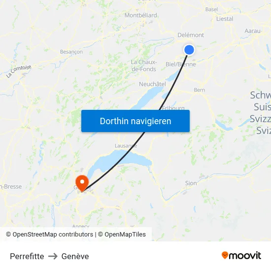 Perrefitte to Genève map