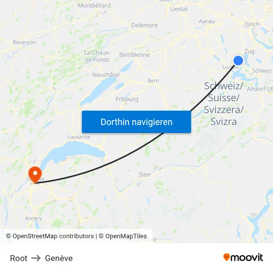 Root to Genève map
