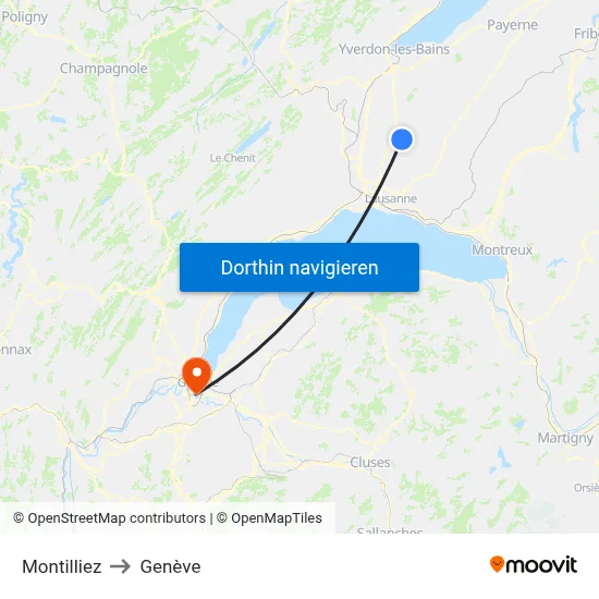 Montilliez to Genève map