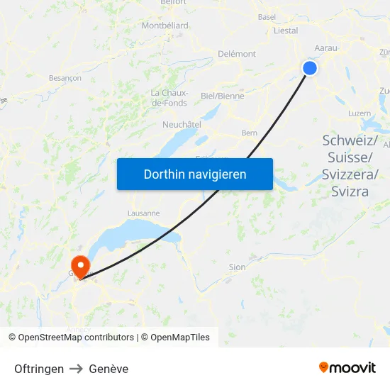 Oftringen to Genève map