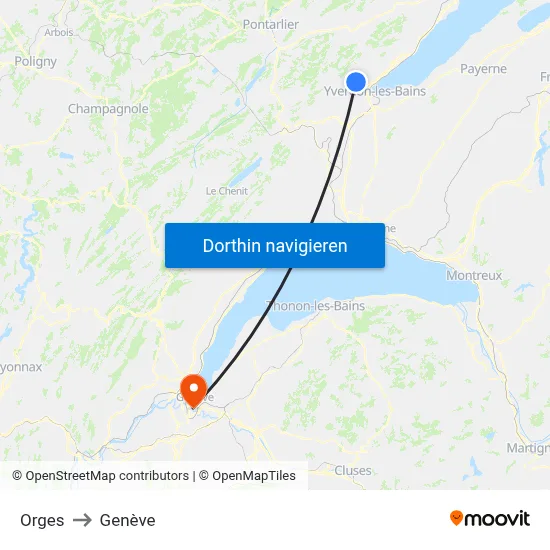 Orges to Genève map