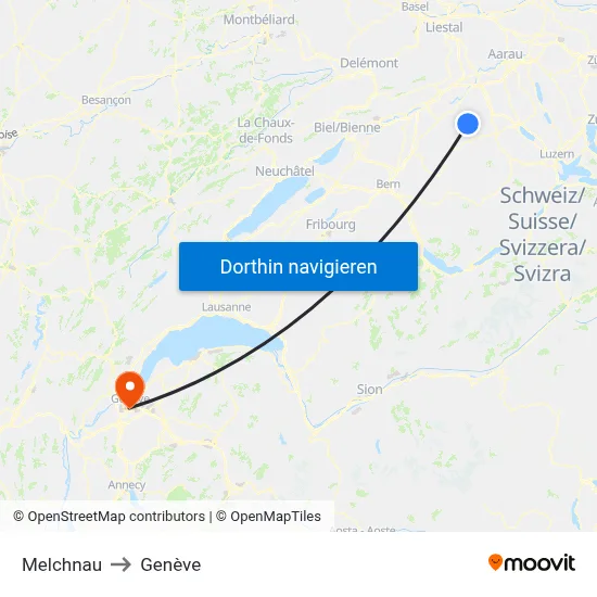 Melchnau to Genève map