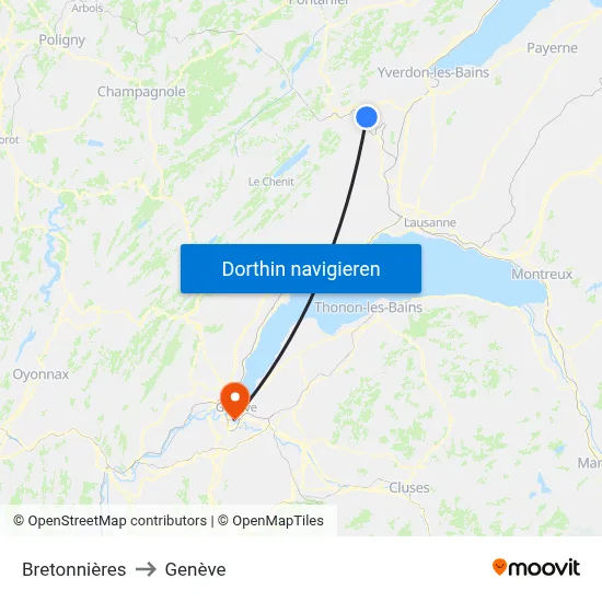 Bretonnières to Genève map
