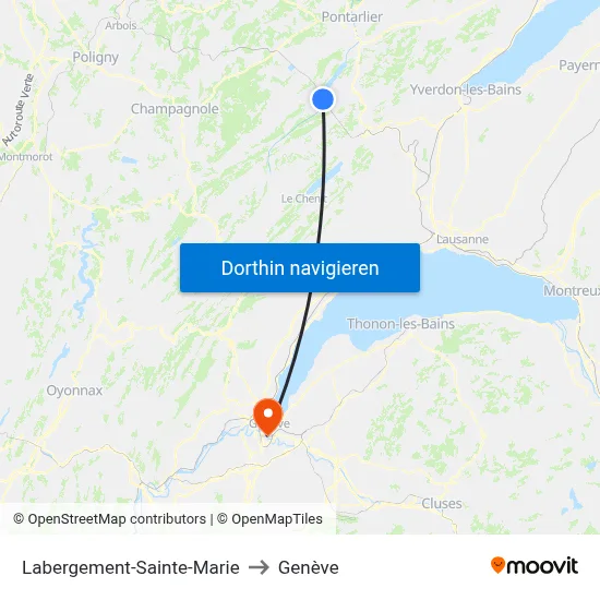 Labergement-Sainte-Marie to Genève map