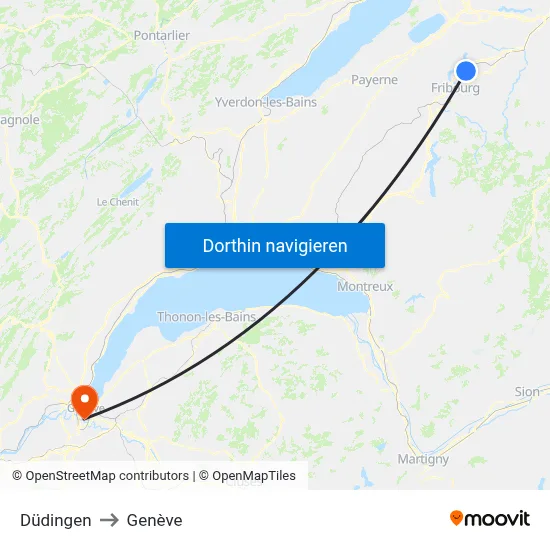 Düdingen to Genève map