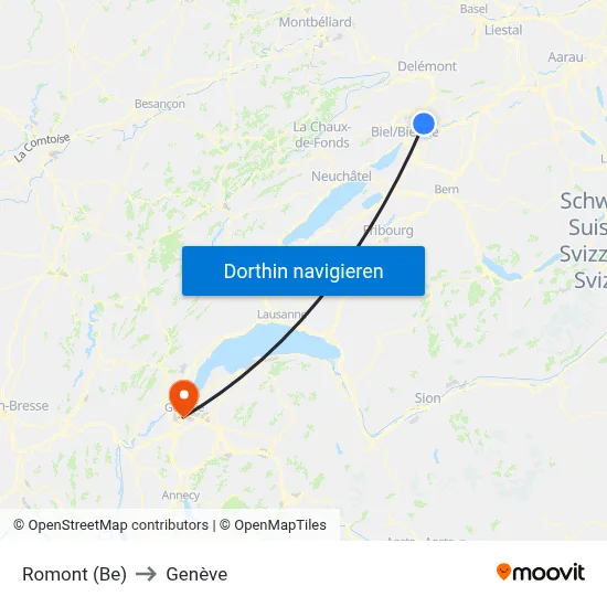 Romont (Be) to Genève map