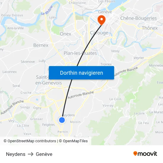 Neydens to Genève map