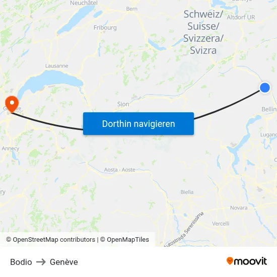 Bodio to Genève map