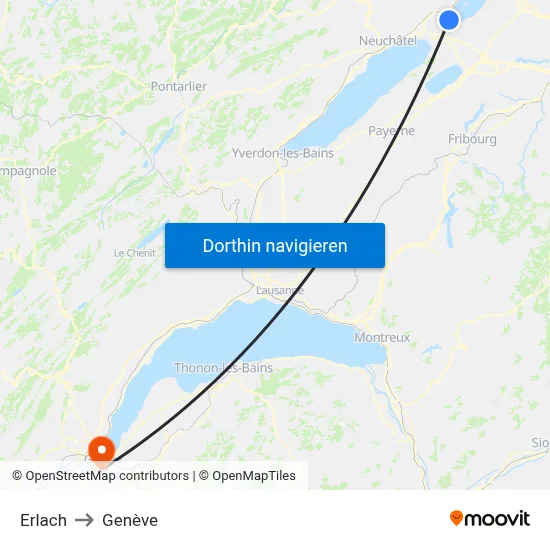 Erlach to Genève map