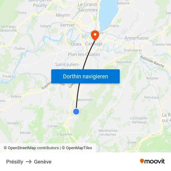 Présilly to Genève map