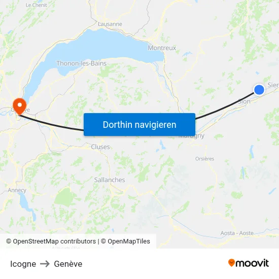Icogne to Genève map