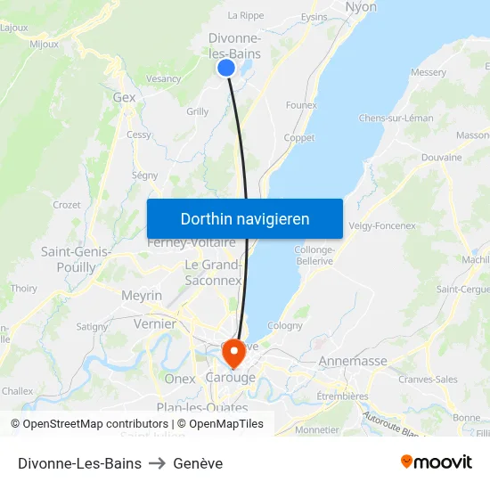 Divonne-Les-Bains to Genève map