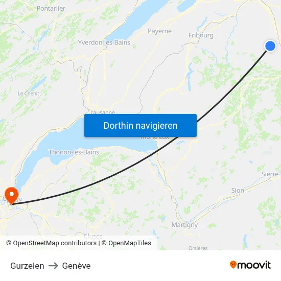 Gurzelen to Genève map