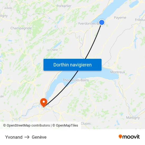 Yvonand to Genève map