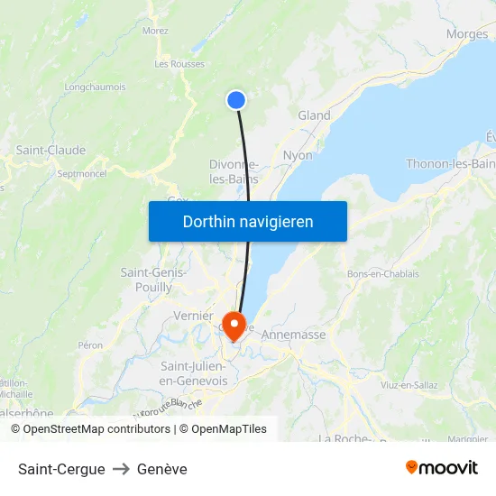 Saint-Cergue to Genève map