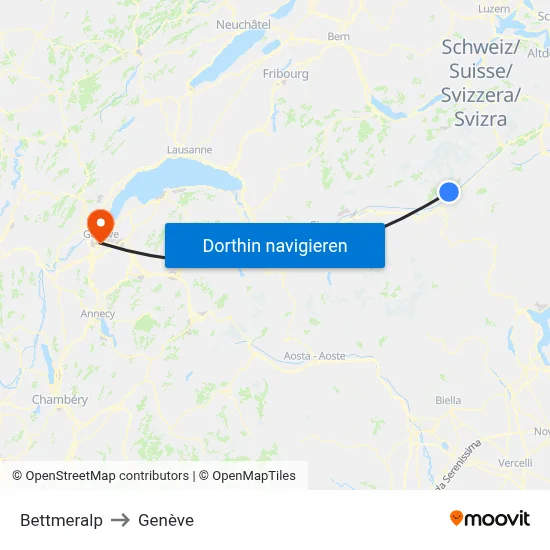 Bettmeralp to Genève map