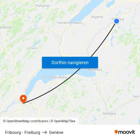 Fribourg - Freiburg to Genève map