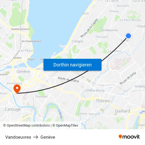 Vandoeuvres to Genève map