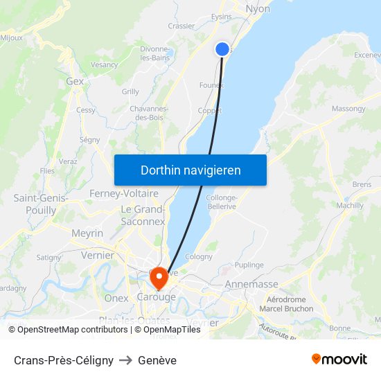 Crans-Près-Céligny to Genève map